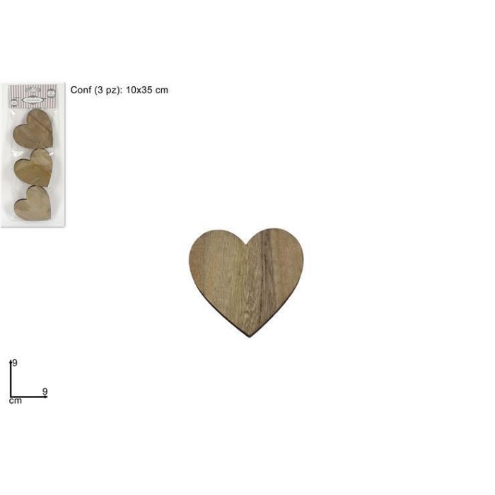 SET 3 CUORI LEGNO 9CM GRIGIO